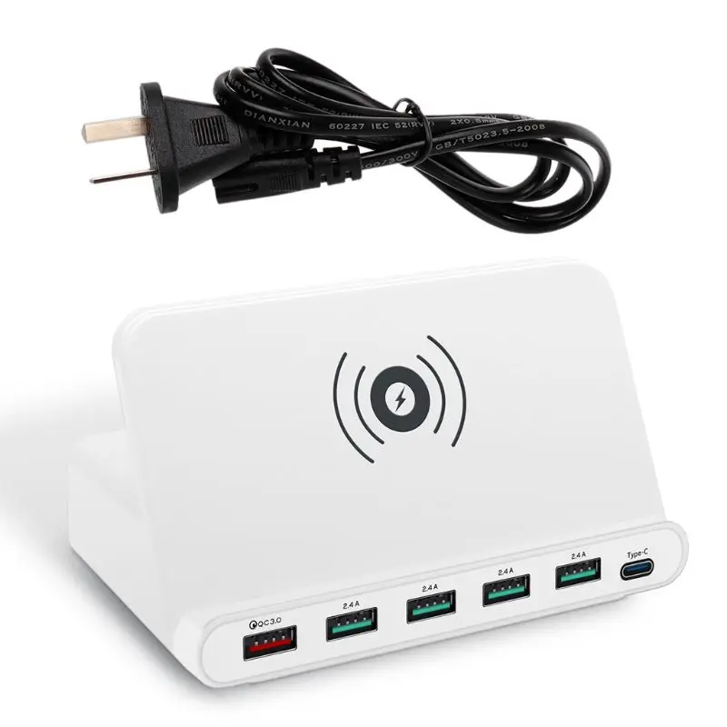 7-в-1 Беспроводной Зарядное устройство QC 3,0 Быстрая зарядка 5 Порты usb Тип C зарядная док-станция для iphone samsung смартфона Xiaomi