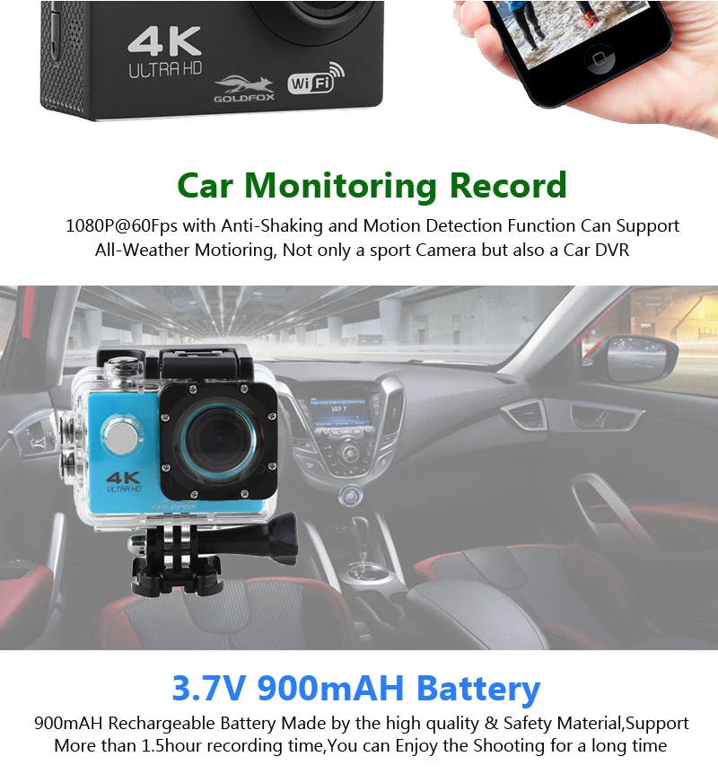 Ultra HD 4K Спортивная Wifi Экшн-камера 170D Wide Angel Go Водонепроницаемая Pro H9 Стильная Спортивная DV видео камера для велосипедного шлема