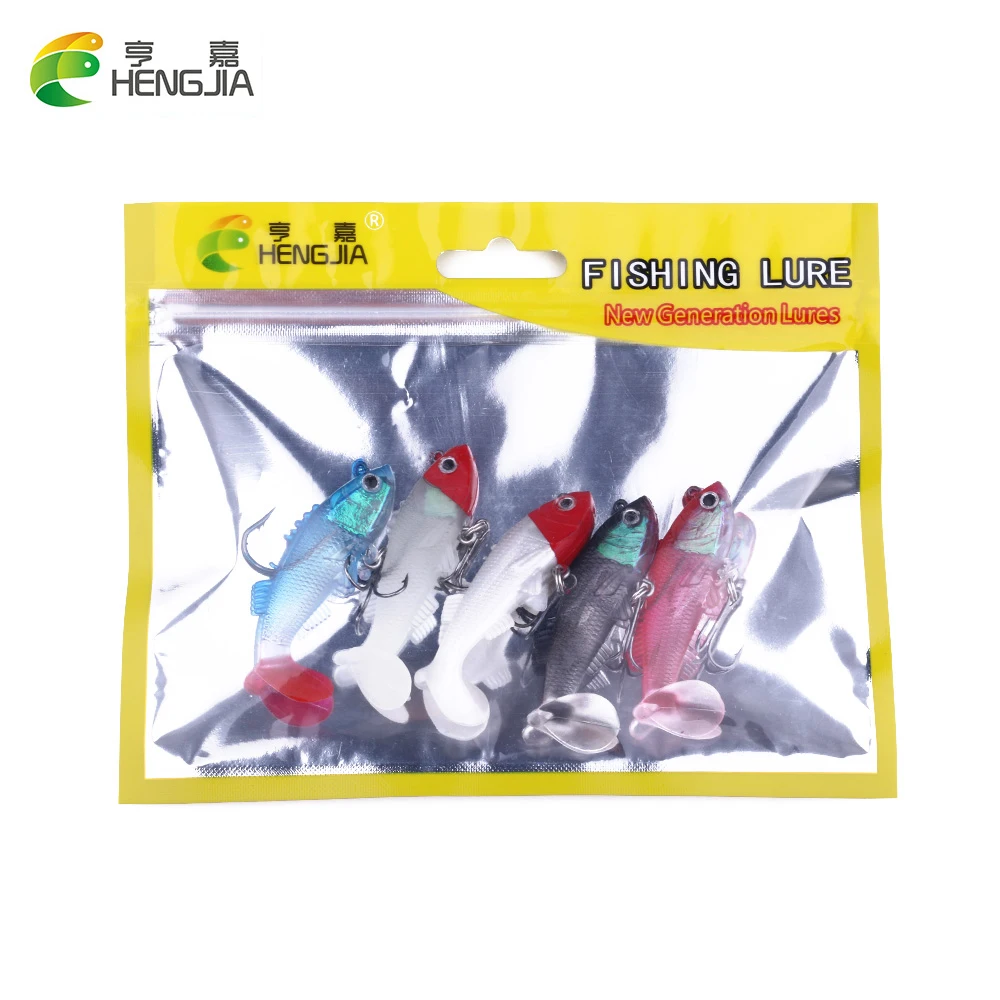 

HENGJIA 5pcs Soft Rubber 6cm/8g Isca Artificial Fishing Lures Wobblers Bait With Glow Hook Pesca Carp Fishing