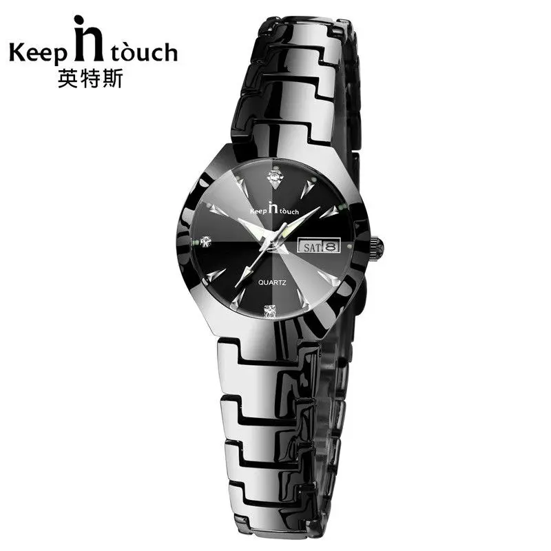 black KEEP IN TOUCH простые женские часы Стальные кварцевые часы светящиеся водонепроницаемые женские часы relogio masculino - Цвет: black