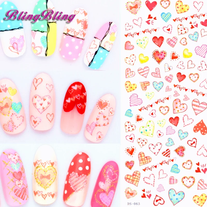 Blingbling 2 листа милые ногтей Вода Переводные картинки в форме сердца Стиль Красота