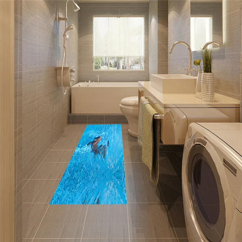 

Dolphin pattern PVC floor sticker Kitchen Study Room waterproof non-slip wear-resistant floor stickers fashion Home decoration