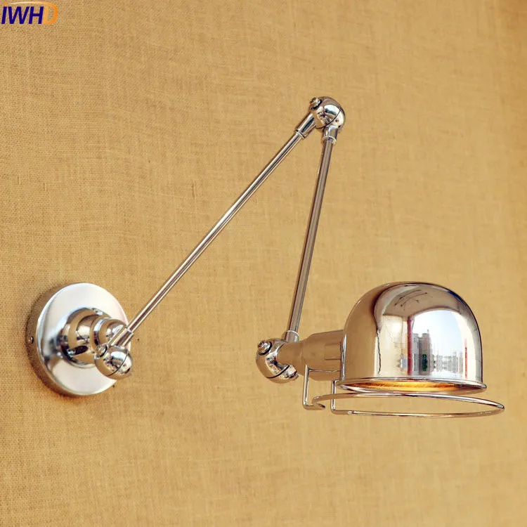 IWHD Silver Adjustable Swing Long Arm LED Wall Light Fixtures Indoor Lighting Modern Wall Lamp Sconce Lampara Pared