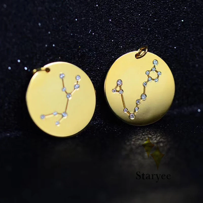 12 подвеска созвездия, ожерелье s Real 18 K 750, желтое золото, натуральный бриллиант, Знак зодиака, цепочка, ожерелье, ювелирные изделия для женщин, девушек