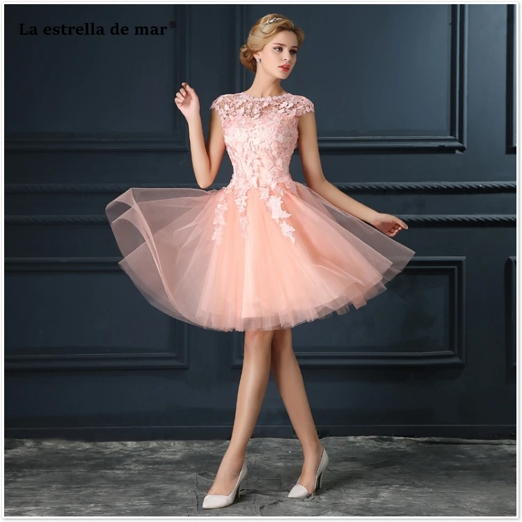 Vestido коктейльное новинка из кружева, с вырезом на шее с короткими рукавами трапециевидной формы Серебро Цвет персиковый, красное платье для вечеринки короткое sukienka koktajlowa