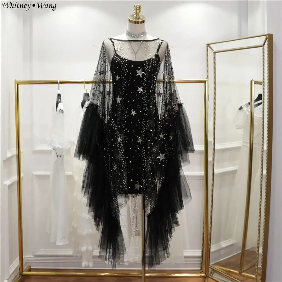 Летнее модное уличное платье WHITNEY WANG 2019 2 шт. Сетчатое с большими расклешенными