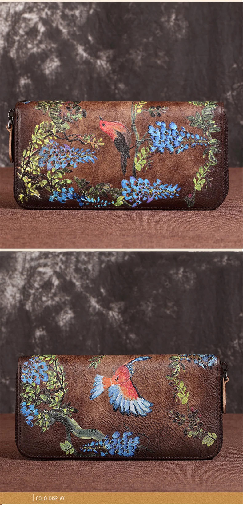 SOUTH GOOSE Genuine Leather Women Wallet Luxury Long Purse Birds Embossing Clutch Bag High Quality Female Card Holder Phone Bag