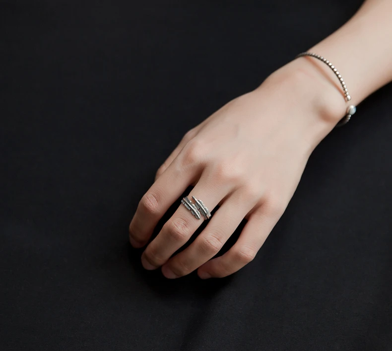 Женские винтажные кольца с перьями серебристые регулируемого размера 2017 |