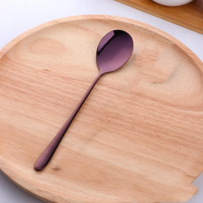 1 purple 1 шт., цветная Корейская десертная ложка из нержавеющей стали, золотая, серебряная, кофейная ложка с длинной ручкой, ложка для смешивания мороженого, чайная ложка, посуда - Цвет: 1 purple