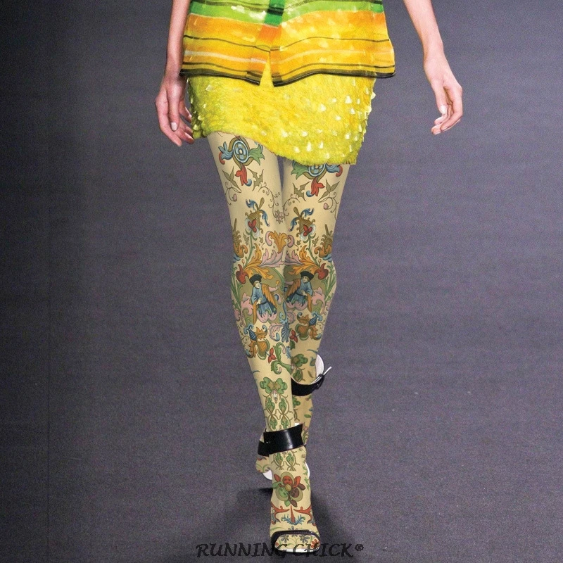 Колготки в этническом стиле с принтом Зимние Модные женские чулки | Женская