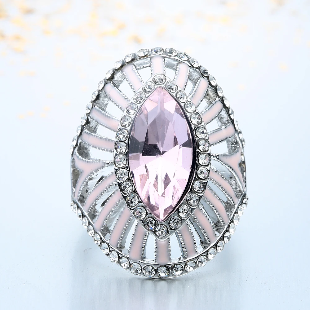 Модное женское обручальное кольцо с розовым австрийским кристаллом белого и
