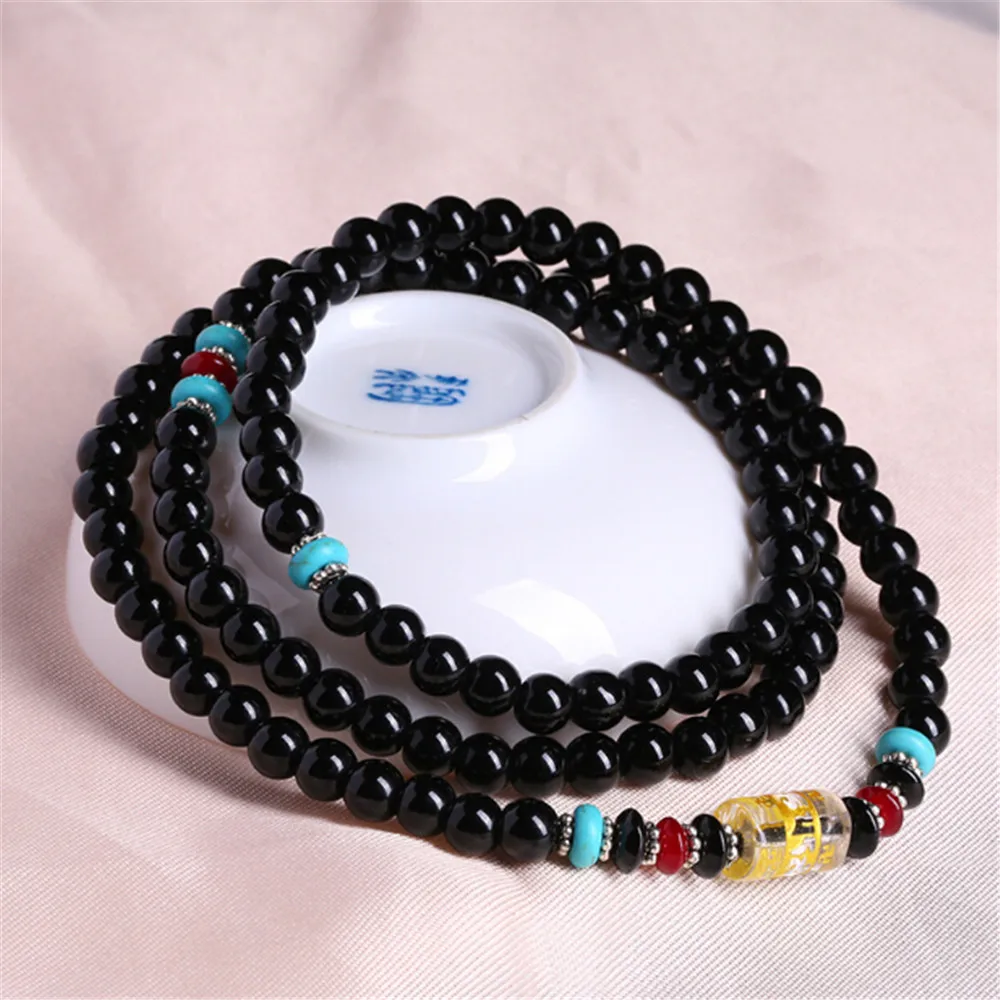 

6mm Natural Obsidian 108 Beads Prayer Mala Bracelet Men Women Crystal Multi-circle Beaded Bracelet Yoga Jewelry Gifts Dropship