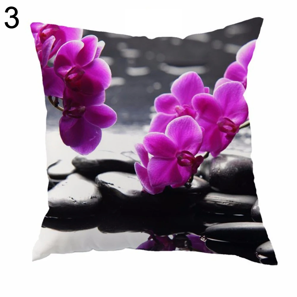 Декоративная винтажная наволочка в квадратной форме с изображением орхидей и