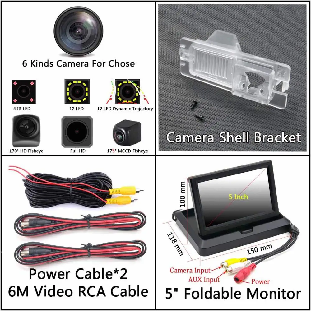 Camera 5 inch Fold 175 градусов рыбий глаз MCCD 12LED HD камера заднего вида для Ssangyong Rexton Kyron Korando Actyon монитор парковки автомобиля - Название цвета: Camera 5 inch Fold