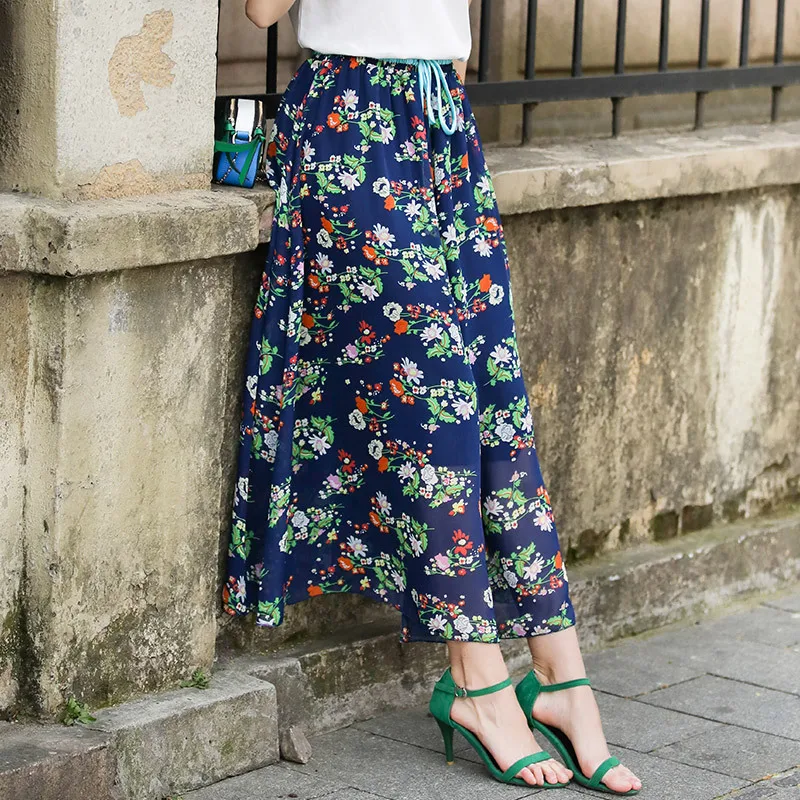 Летняя стильная Асимметричная Женская украинская юбка Цветочная шифоновая