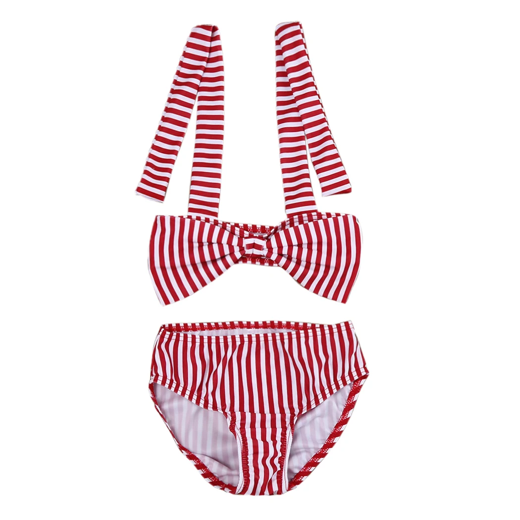 2018 New Style Kids Swimwear 1-6Y Girls Two Pieces Striped Bow Child Swimsuit Children Bikini Baby Girl Halter Swim Suits | Мать и