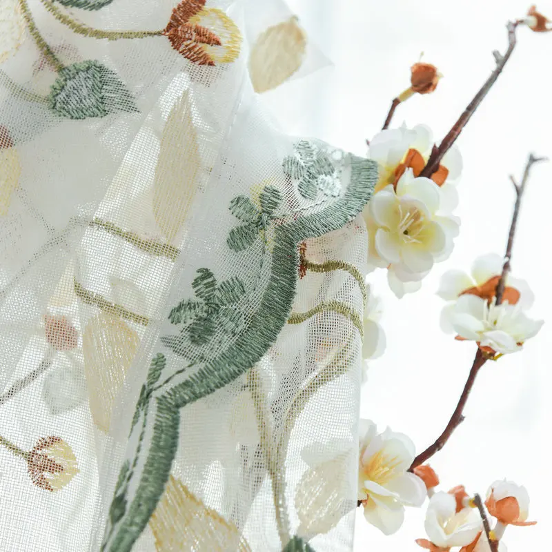 

2019 New White Tulle Embroidery Leaves Sheer Curtain For Living Room Bedroom Home Deco Balcony Office Voile Curtain Customized