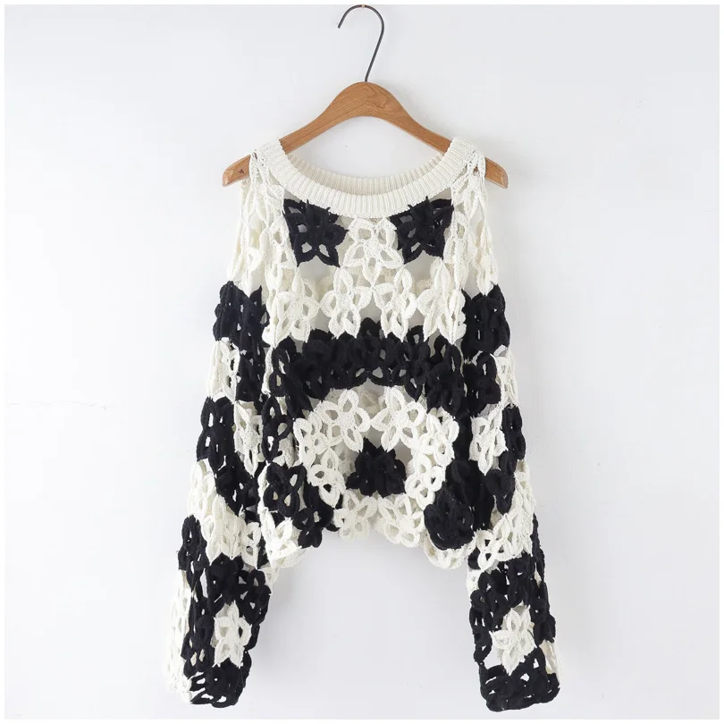 Arvinxia ZA Fashion Floral Hollow Out Long Sleeve Woman Sweaters New Loose O Neck Women Pullovers Sexy High Waist Femme Pullover | Женская