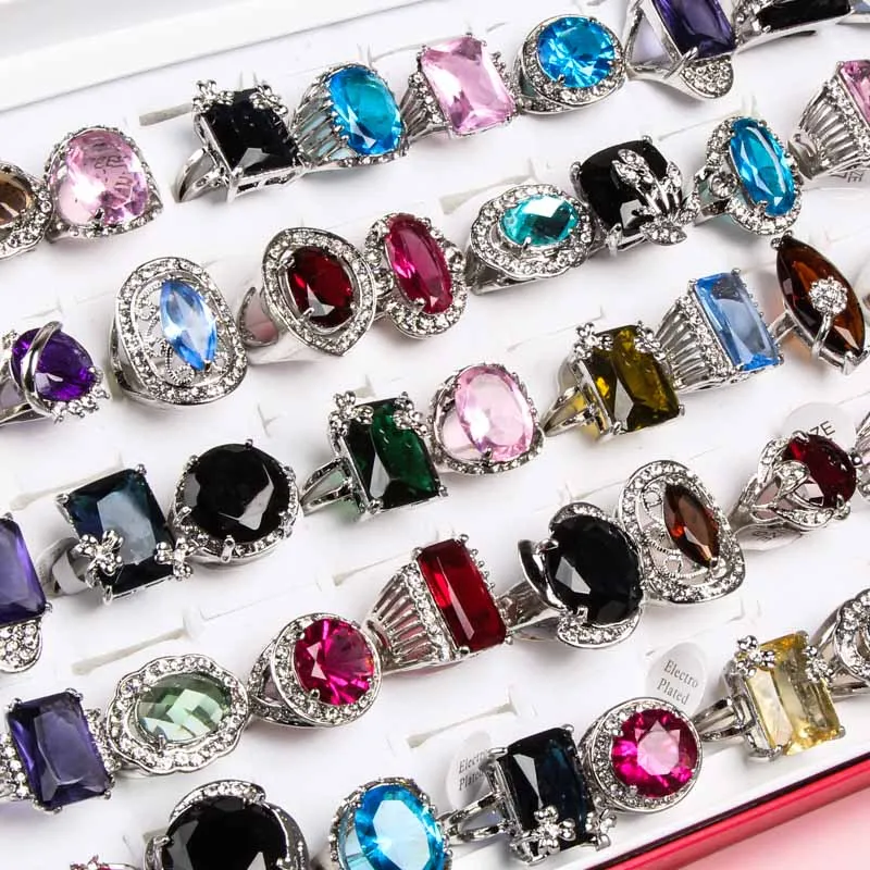 

10pcs Fashion silver stone Ring vintage ethnic women men unisex color mix styles alloy Jewelry wholesale lots rings