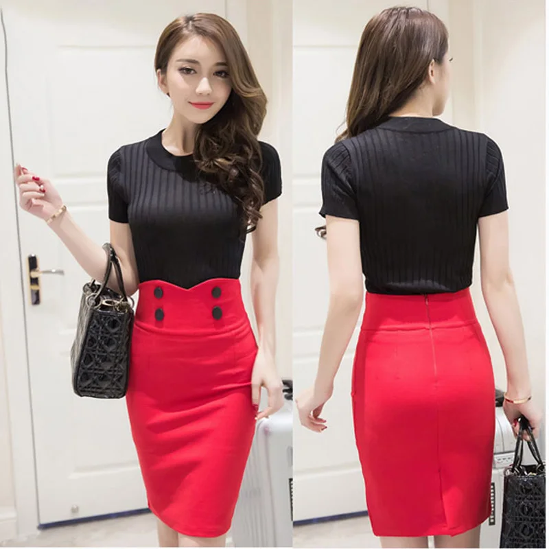 Женская юбка-карандаш на пуговицах с высокой талией однобортная эластичная