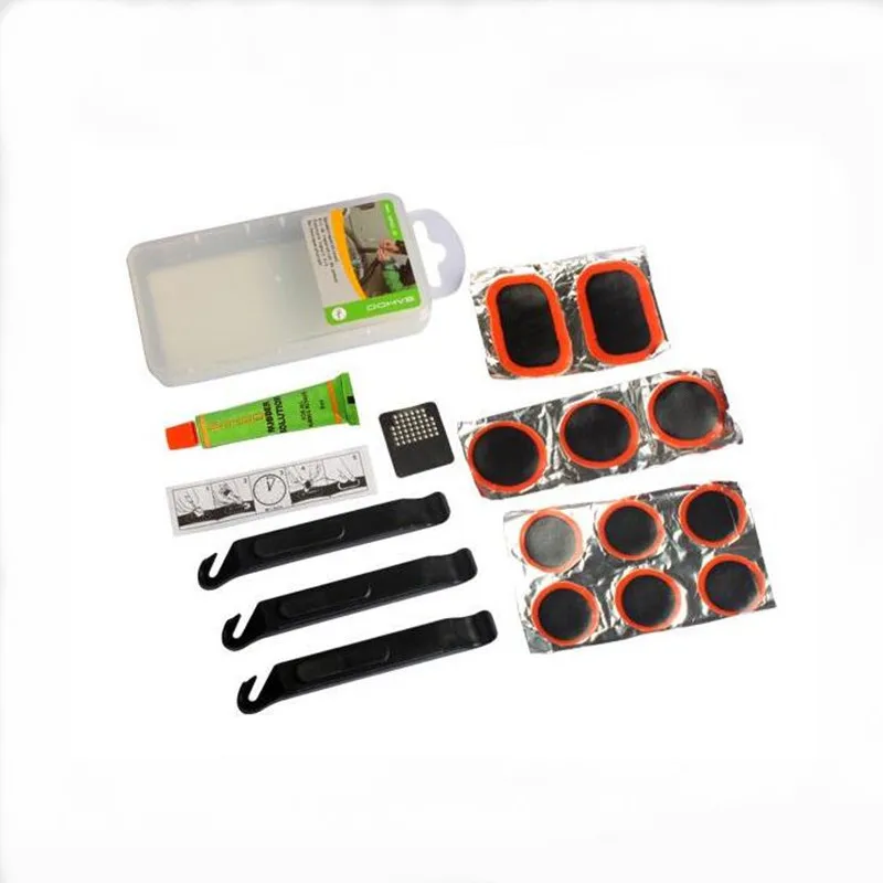 

E0878 Portable Practical Tire Repair Kit with Semi-transparent PE Tool Box Bike Bicycle repair tools a set