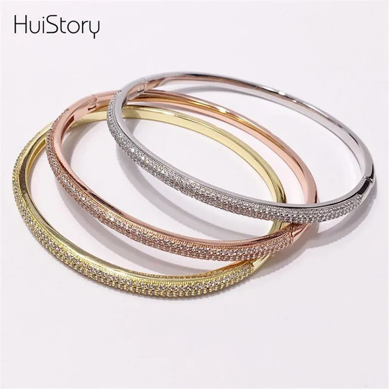 HUISTORY Fashion Curved Surface Half Circle Bracelet Copper Plated Three Colors Stainess Steel For Party Jewelry | Украшения и
