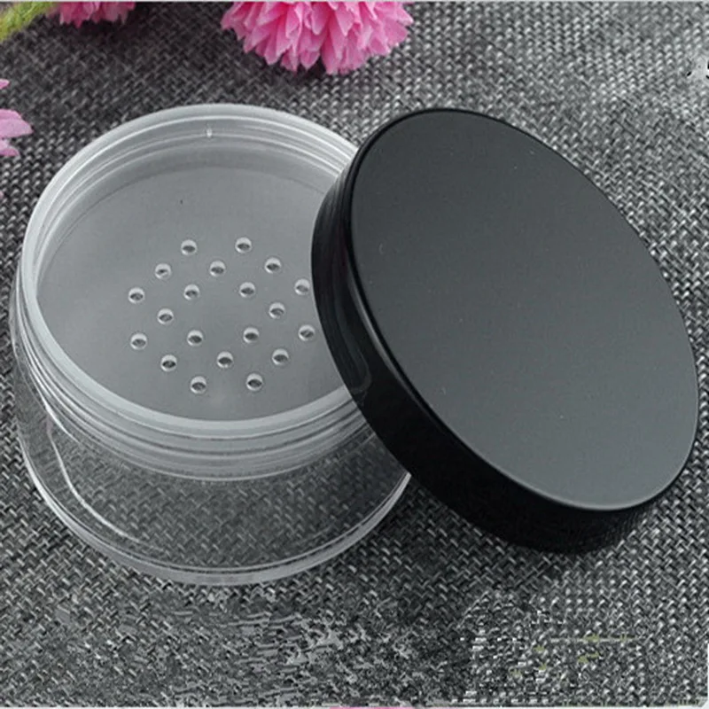 40PCS 50g Makeup Powder Box Empty Portable Jar Net Compact Cosmetics Packaging Clear Plastic Cream Jar With Black Lid Gridding