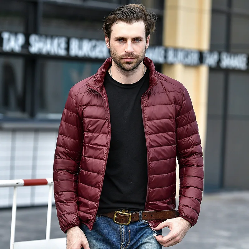 2018 Winter Lightweight Thin 90% White Duck Down Jacket Men Casual Ultralight Male Boy's Coat Slim Stand Collar Solid Parka | Мужская