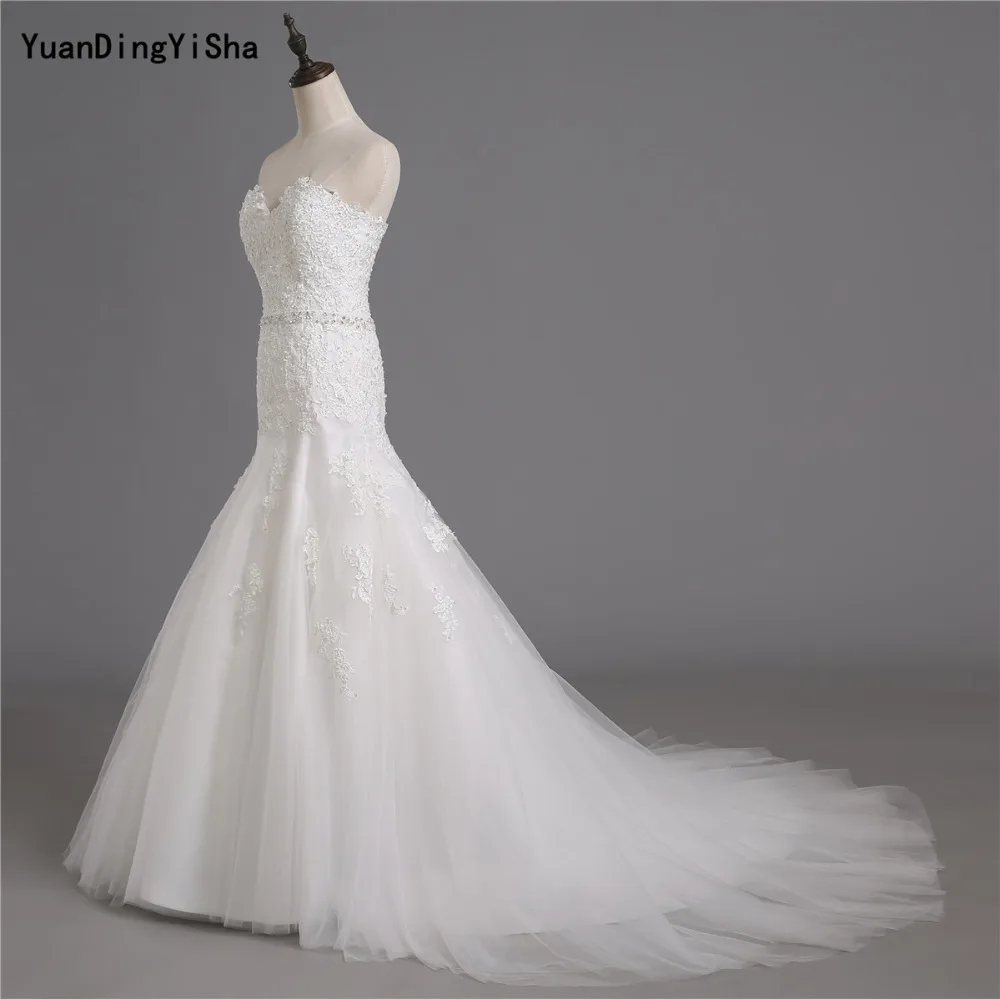Реальные фотографии Милая Русалка свадебное платье 2017 Кружево аппликации Vestido де