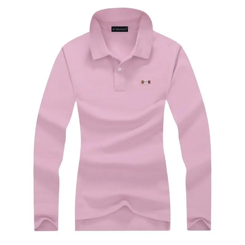 Модные брендовые женские рубашки поло с длинным рукавом 100% хлопок повседневные