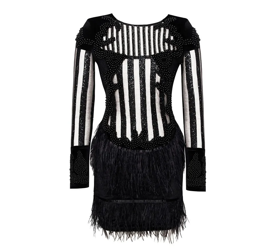 2018 New Product Network Red Fund Party Dress Nail Pearl Tassels Feather Heavy | Женская одежда