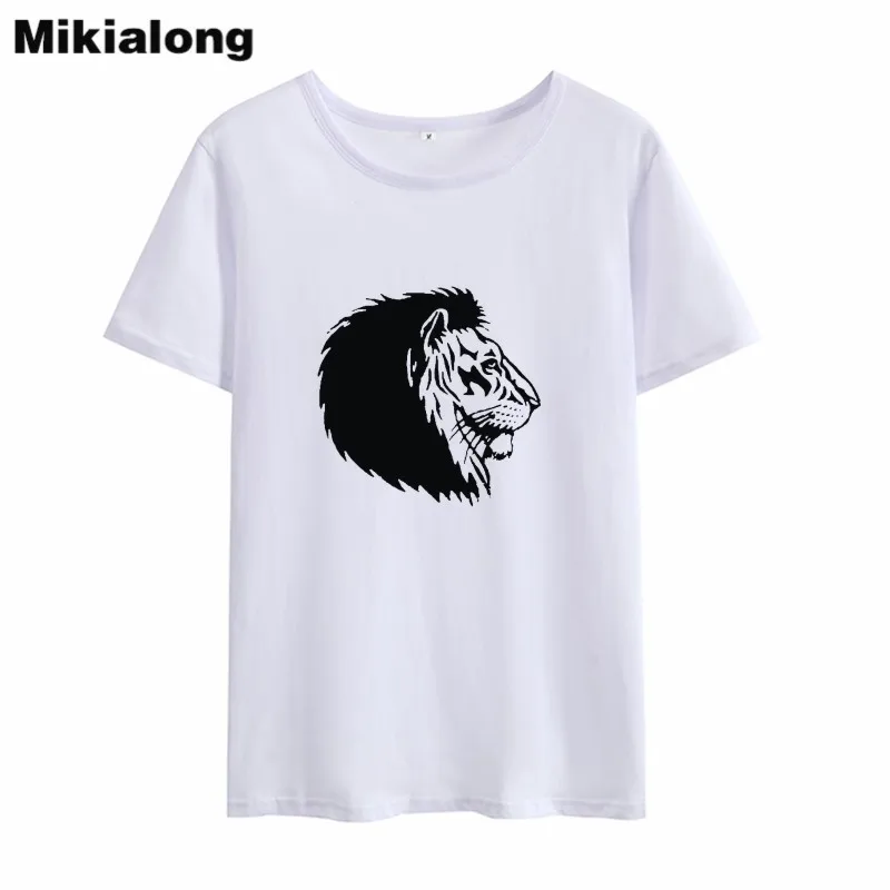 

MIkialong Cartoon Lion Print Tee Shirt Femme 2018 Summer Cotton T Shirt Women Short Sleeve Loose Tumblr Women Tshirt Tops