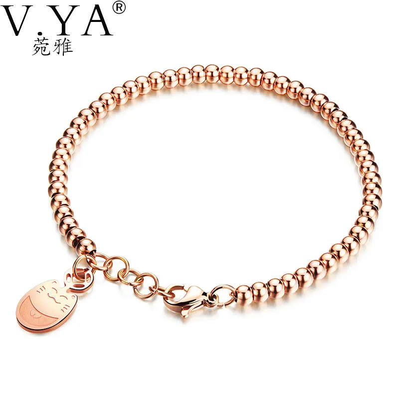 Браслеты из нержавеющей стали с котом шарик серебряного цвета розового золота