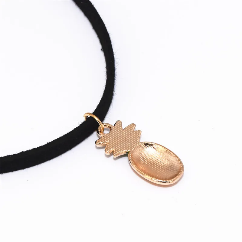 Лидер продаж Мода желтый ананас золотой кулон себе черный бархатный кожаный