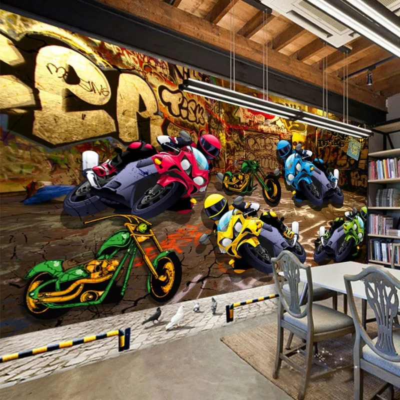Фотообои 3D уличные гонки на мотоцикле граффити стильный фон украшение стены