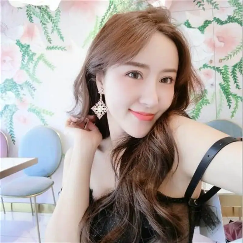 2021 Palace style retro pink stone 925 needle woman long Baroque earrings clip exaggerated slimming temperament brand new | Украшения и