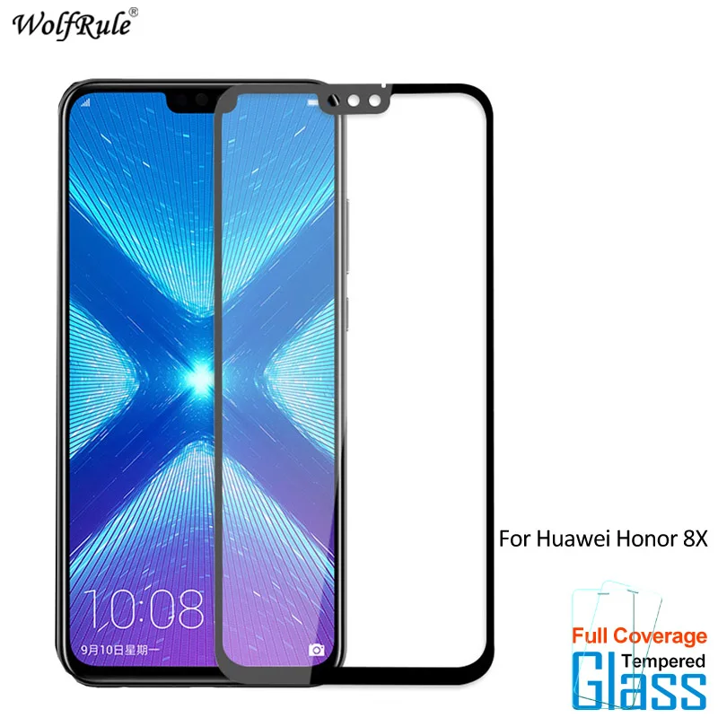 2 piezas para vidrio Huawei Honor 8X Protector de pantalla vidrio templado para Huawei Honor 8X Protector de vidrio cubierta completa pel&iacute;cula-0