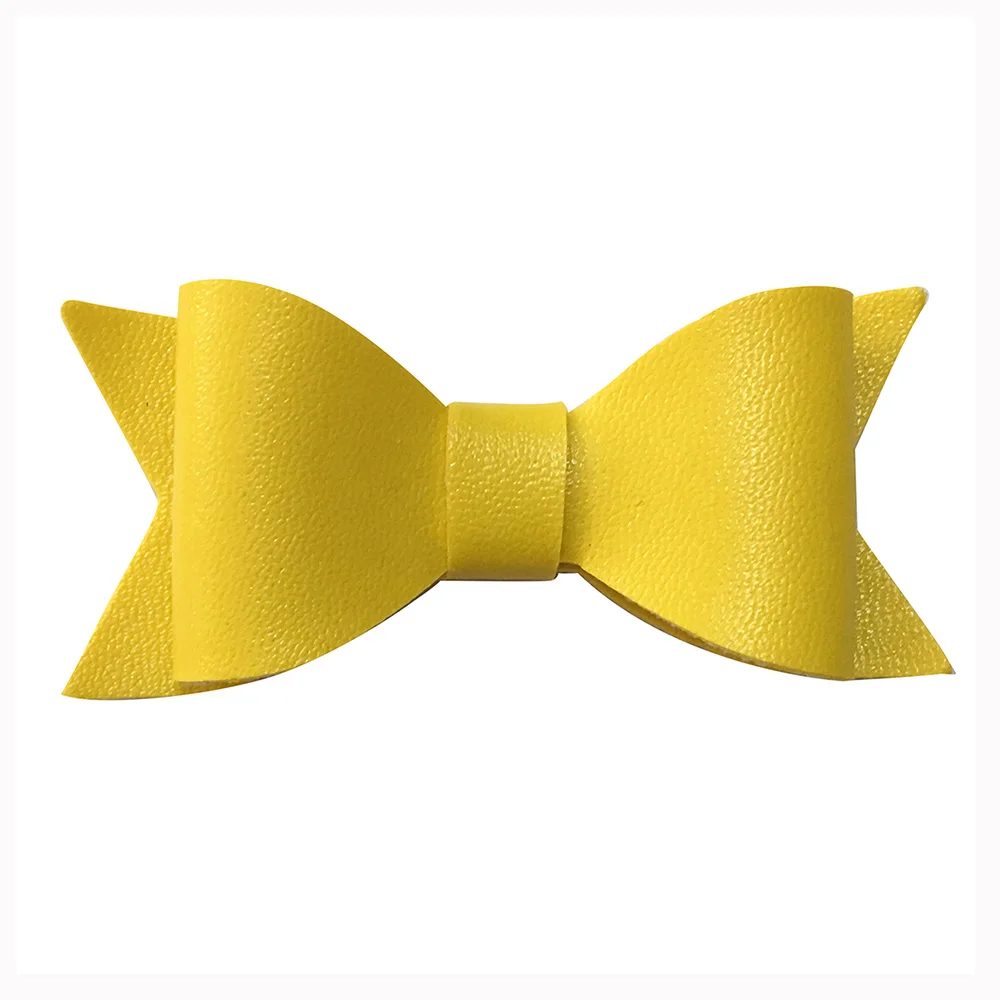 Yellow 2,8 дюймов искусственная кожа банты с зажимами девушки заколки с бантами для волос Детские кожаные заколки-бантики для волос малышей аксессуары для волос 2 шт./лот - Цвет: Yellow
