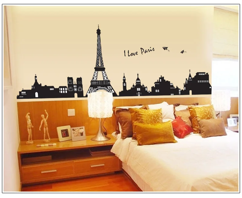 Наклейки на стену I love Paris La Tour виниловые обои с рисунком Эйфелевой расцветки