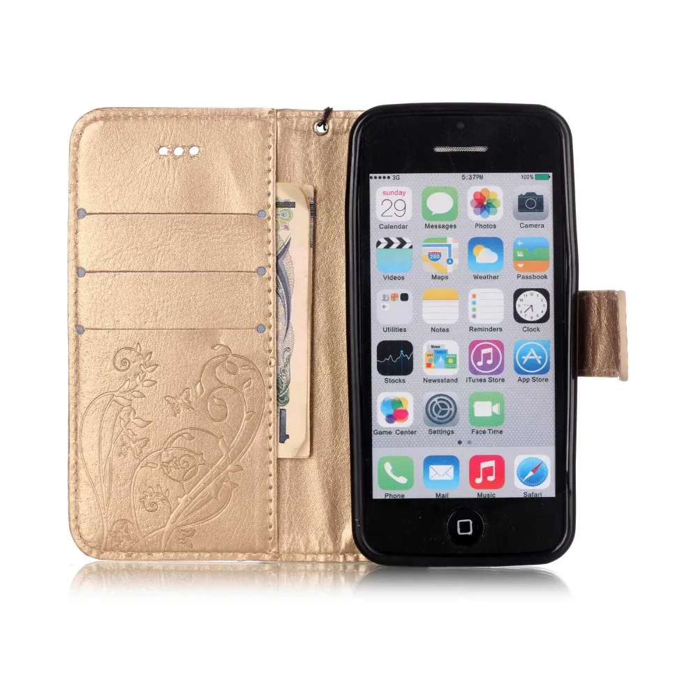 Чехол бумажник чехол для coque iPhone 5C iPhone5C X 7 8 плюс 6s 6 5S 5 SE + ремень подставка