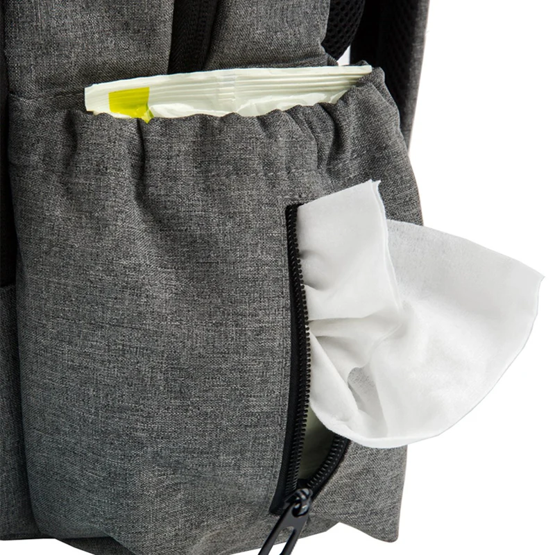 Большая вместительная сумка для детских подгузников серая рюкзак мам