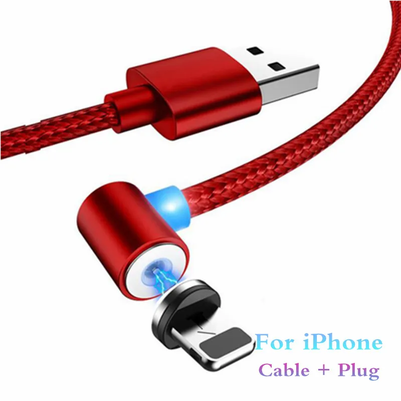 For iPhone Red Магнитный зарядный кабель L-Line, светодиодный кабель 90 градусов для iPhone 8, 7, 6s Plus, быстрая зарядка и кабель Micro USB и кабель usb type-C, USB C - Тип штекера: For iPhone Red
