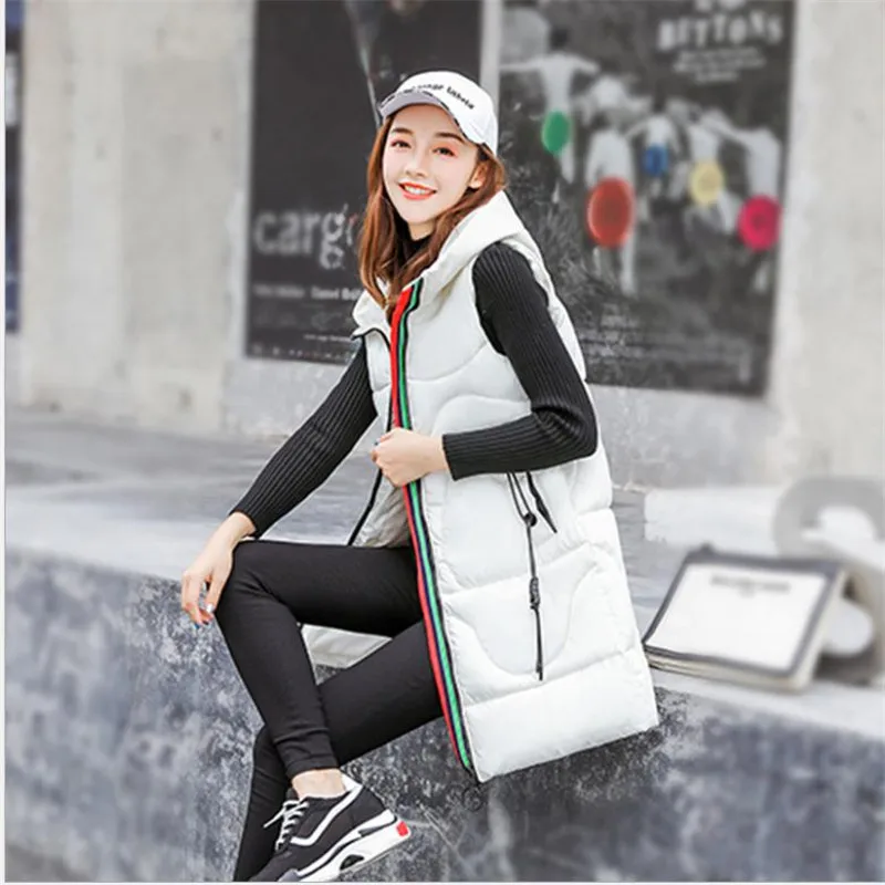 Новый Модный осенне зимний женский жилет 2018 средней длины Теплый без рукавов