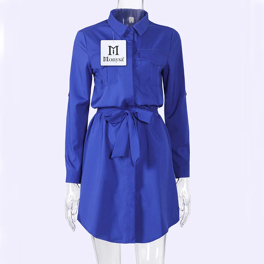 Синий С Длинным Рукавом Dress Женщины Весна Одежды 2017 Новое Прибытие Моды Воротник