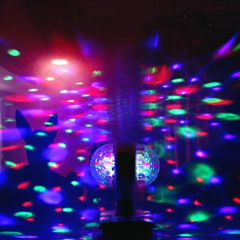 E27 3W Double-headed Colorful Auto Rotating RGB LED Bulb Stage Light Magic Ball Disco Lamp for Party Wedding
