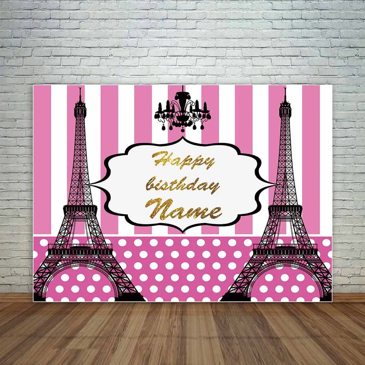 Allenjoy photography camera background custom eiffel Tower pink polka dots white stripes birthday Photo backdrops fotografia | Электроника