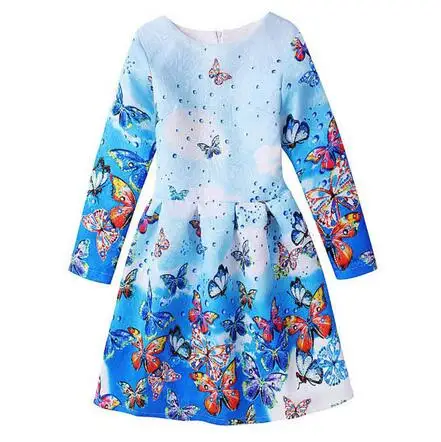 Girl's Fashion Princess Dresses 2017 Autumn Long Sleeve Printed Butterfly Vintage Preppy Style Kids Party dress Children's Dress |