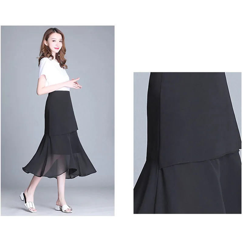 Юбка женская шифоновая средней посадки элегантная модная многослойная офисная
