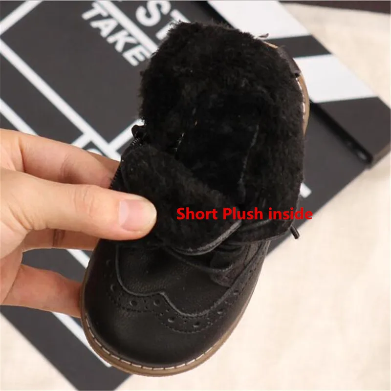 002 Black With Plush Новая осенне-зимняя детская обувь Черные Детские Модные ботильоны для мальчиков и девочек из натуральной кожи детские мотоциклетные ботинки 02C - Цвет: 002 Black With Plush