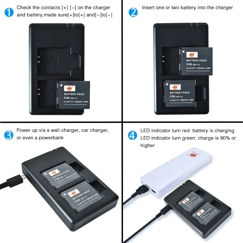 Зарядное устройство DSTE с двумя слотами и 2 внешними аккумуляторами для Canon PowerShot